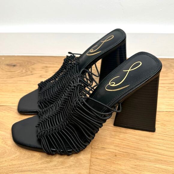 NEW Sam Edelman Laurette Block Heel Mule Sandal Strappy Black Size 5.5 - Picture 3 of 10